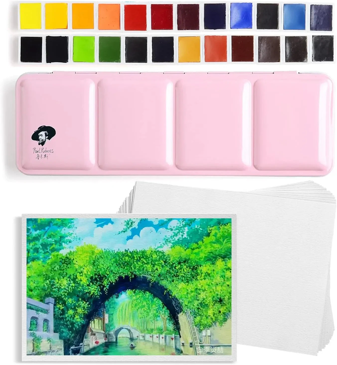 Paul Rubens Professional Watercolor Paint Set 24 Colors 60 Sheets