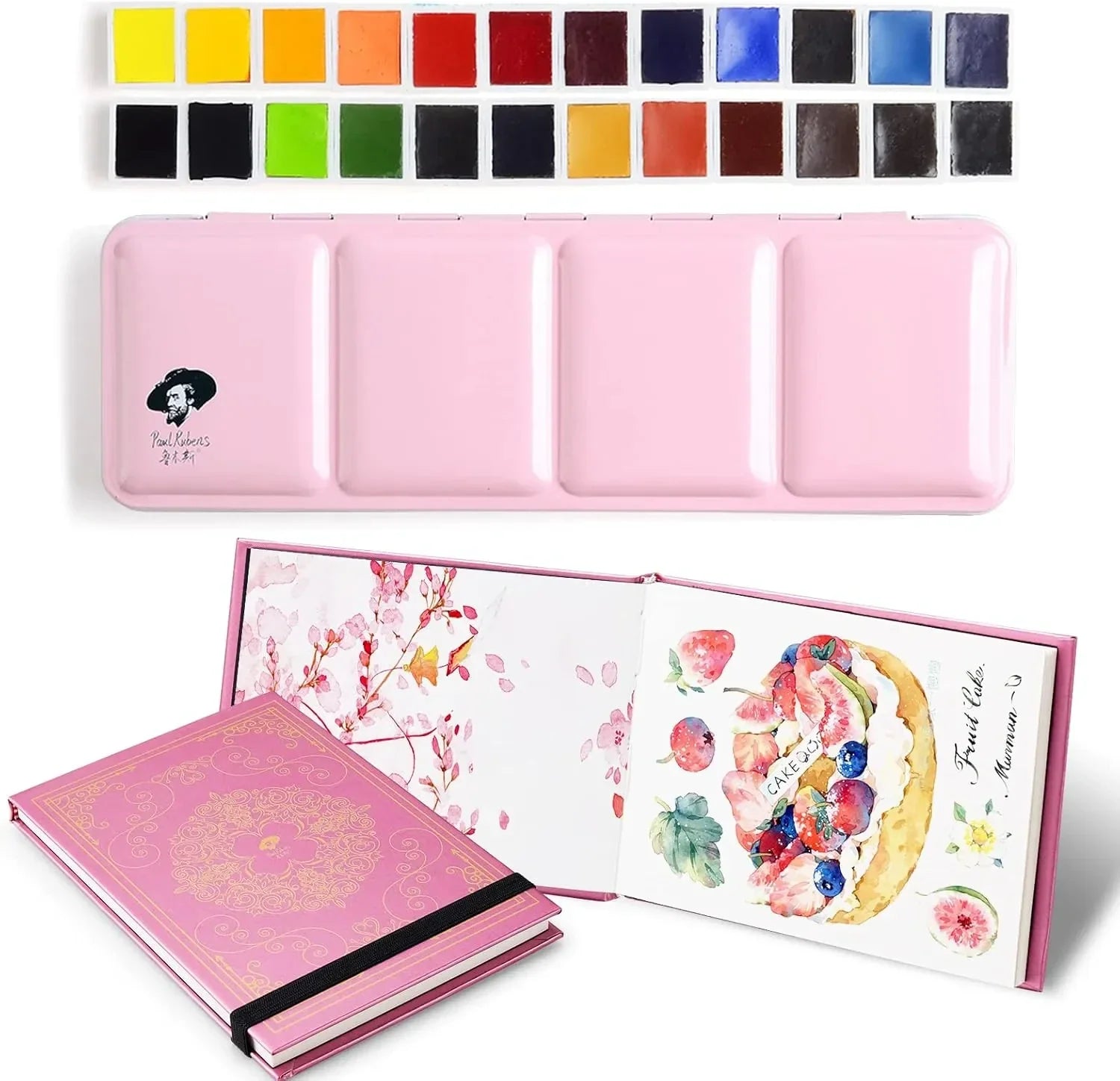 Paul Rubens Professional Watercolor Paint Set 24 Colors 20 Sheets (2x3 Hot Press Journal)