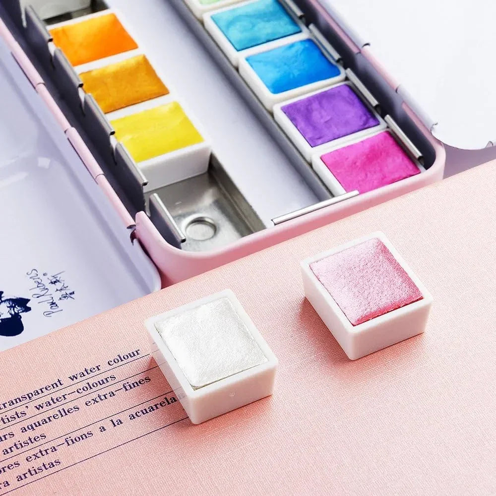 Paul Rubens Metallic Glitter Watercolor Paint Set 20 Sheets 100 Cotton (6x5 Hot Press Journal)
