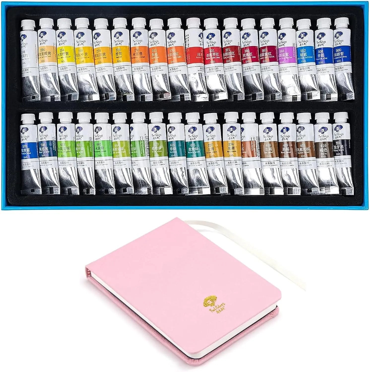 Paul Rubens Hot Press Watercolor Paint Set 36 Colors 20 Sheets (8x5 Journal)