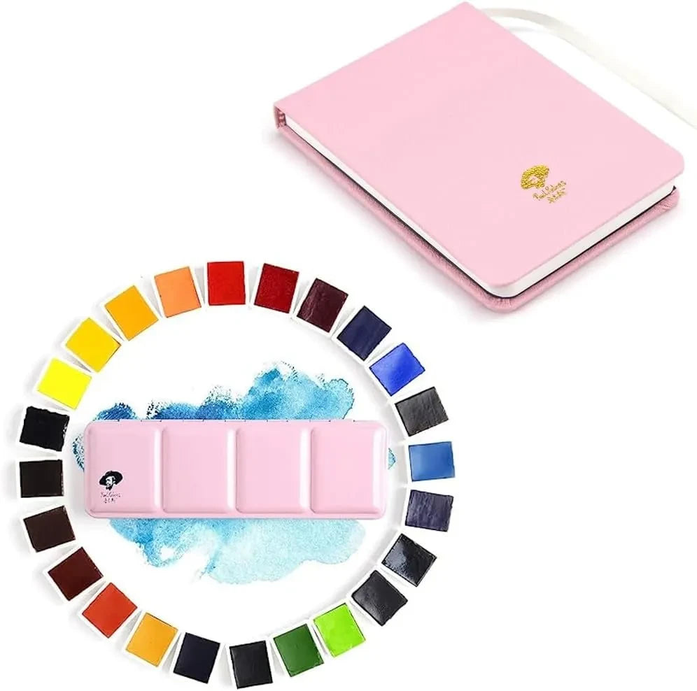 Paul Rubens Hot Press Watercolor Paint Set 24 Colors 20 Sheets (8x5 Journal)