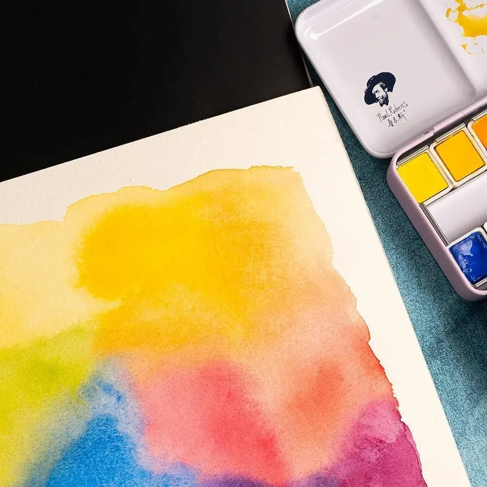 Paul Rubens Professional Watercolor Paint Set 24 Colors 20 Sheets (6x5 Hot Press Journal)