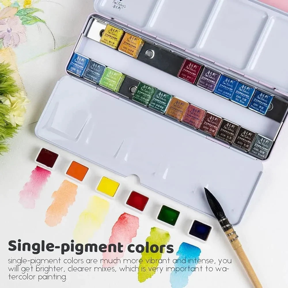 Paul Rubens Hot Press Watercolor Paint Set 24 Colors 20 Sheets (6x5 Journal)
