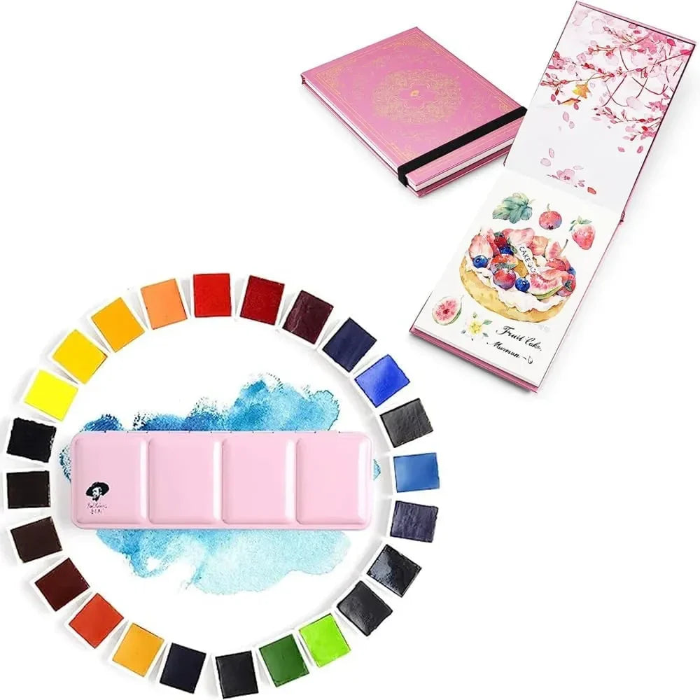 Paul Rubens Hot Press Watercolor Paint Set 24 Colors 20 Sheets (6x5 Journal)