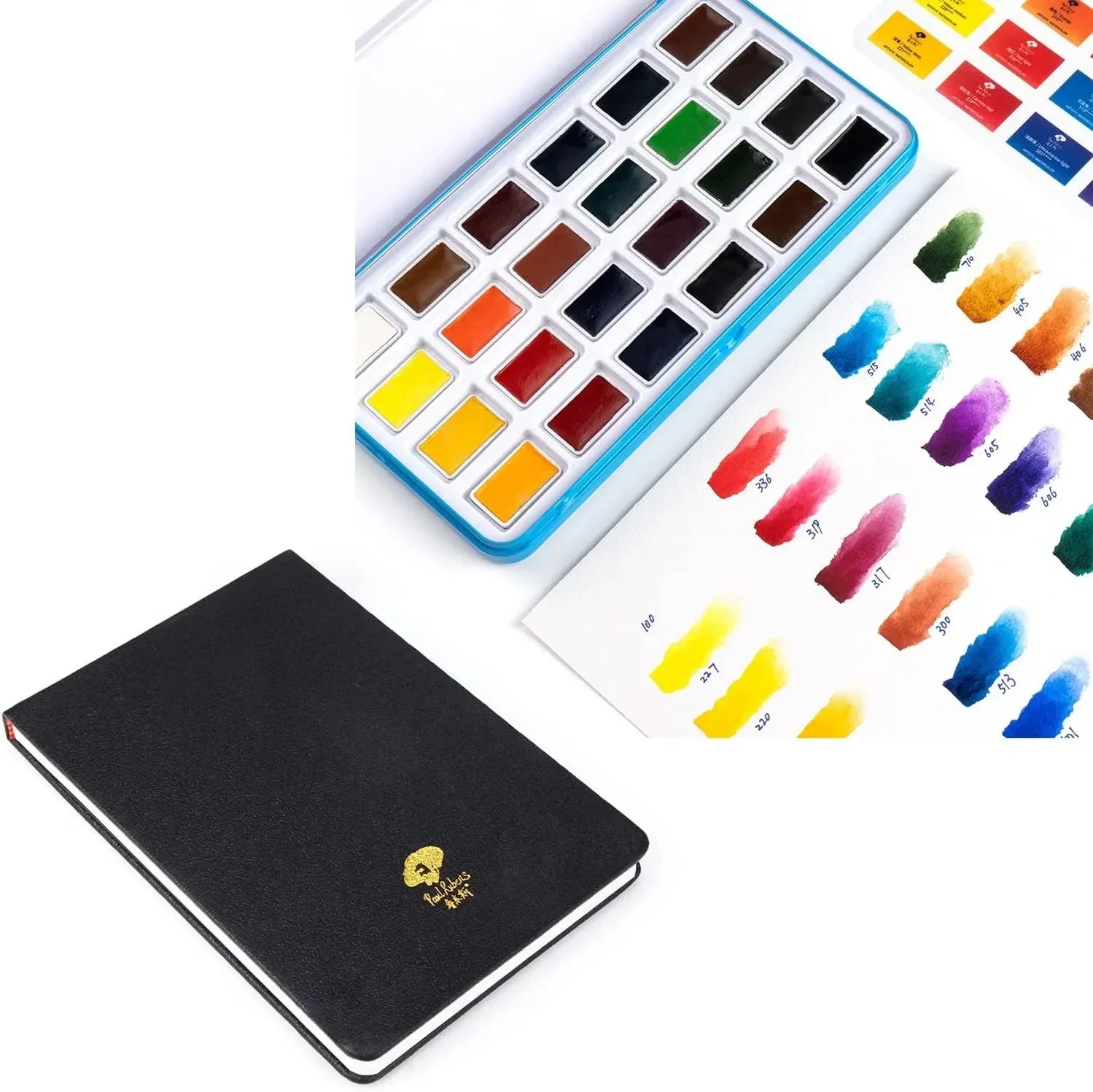 Paul Rubens Hot Press Watercolor Paint Set 24 Colors 20 Sheets (6x5 Journal Full Pan)