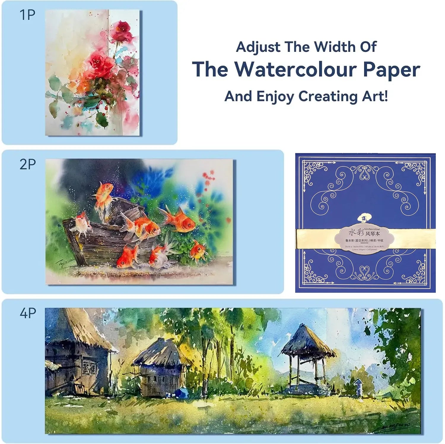 Paul Rubens Portable Watercolor Paint Set Bundle Set 52 Colors 14 S (5x5 Blue Case Cold Press)